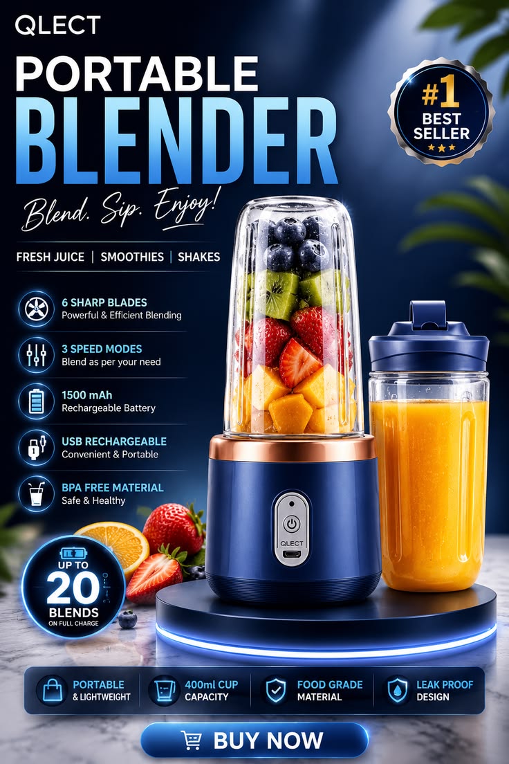 Portable USB Rechargeable Blender & Juicer – Personal Smoothie Maker